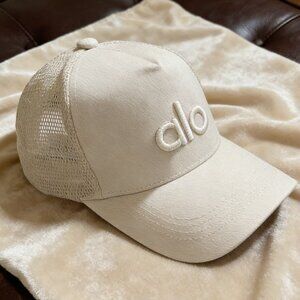 Alo Yoga Beige Embroidered Mesh Trucker Hat